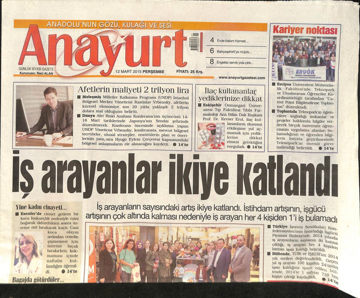 Anayurt Gazetesi 12 Mart 2015 - Nursel Köse 