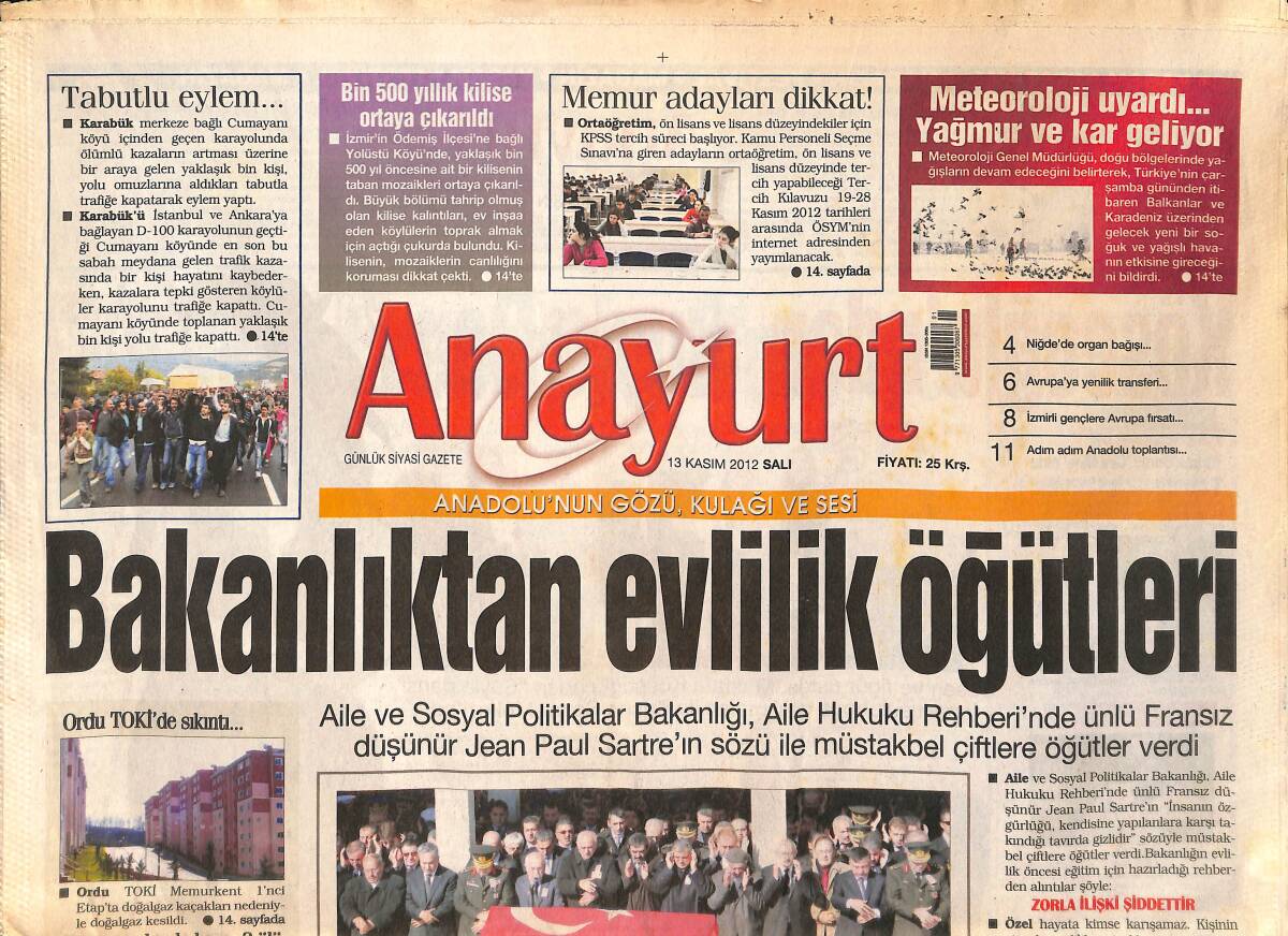 Anayurt Gazetesi 13 Kasım 2012 - Sevda Demirel, Taciz Davasını Kazandı - Büyükşehir Yasası Mecliste Yumruklarla Geçti GZ159082 - 1