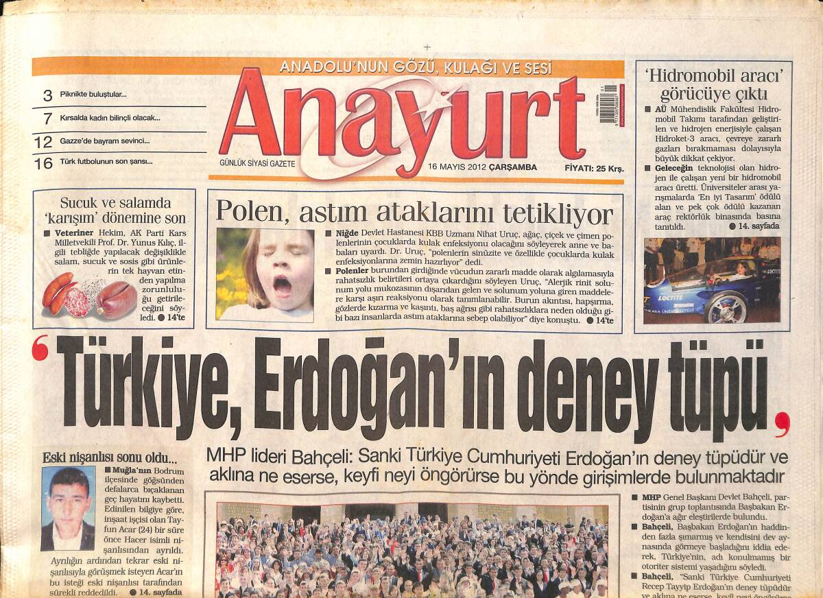 Anayurt Gazetesi 16 Mayıs 2012 - Şarkıcı Gülşen 