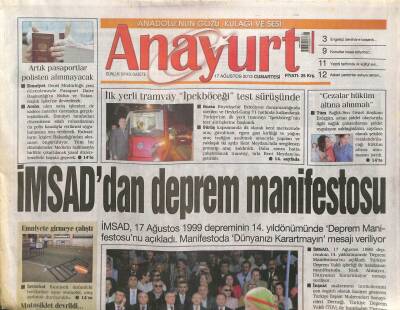 Anayurt Gazetesi 17 Ağustos 2013 - Balyozda Karar 9 Ekimde Açıklanıyor - İMSADdan Deprem Manifestosu GZ105495 - 1