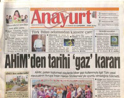 Anayurt Gazetesi 17 Temmuz 2013 - AHİMden Tarihi Gaz Kararı GZ104621 - 1