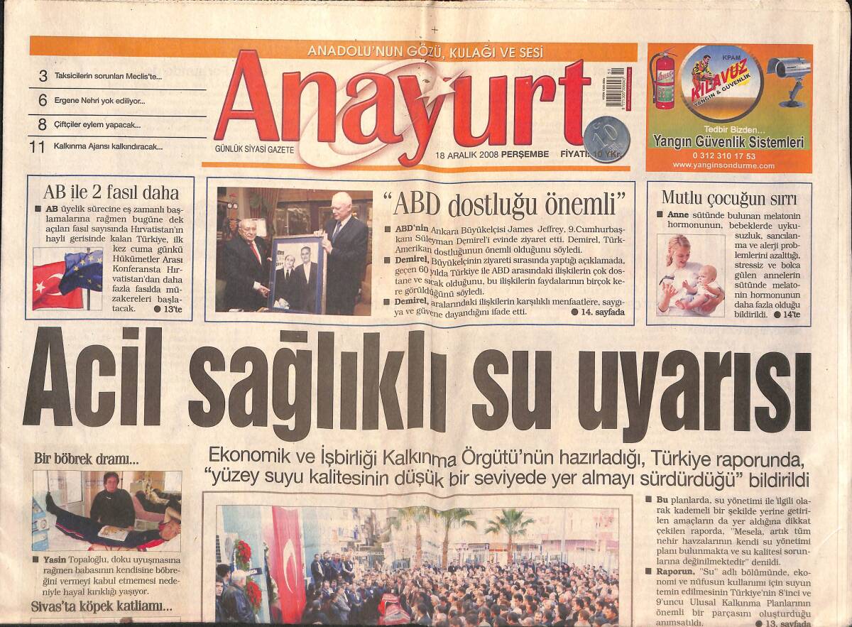 Anayurt Gazetesi 18 Aralık 2008 - Deniz Baykal, Kürtçe TV'YE Karşı Çıktı - 'Taksicilerin Sorunu Mecliste' - İşsizlik Sorununa Neşter Vuracağız GZ136425 - 1