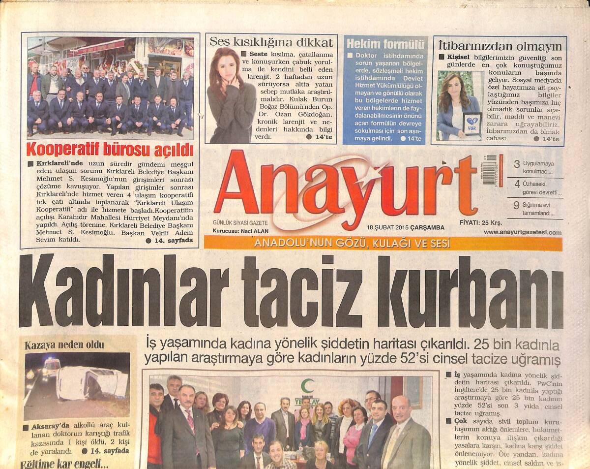 Anayurt Gazetesi 18 Şubat 2015 - Beşiktaş Kulübü Eski Başkanı Serdar Bilgili, Spiker Nazlı Çelik İle Evlendi GZ159044 - 1