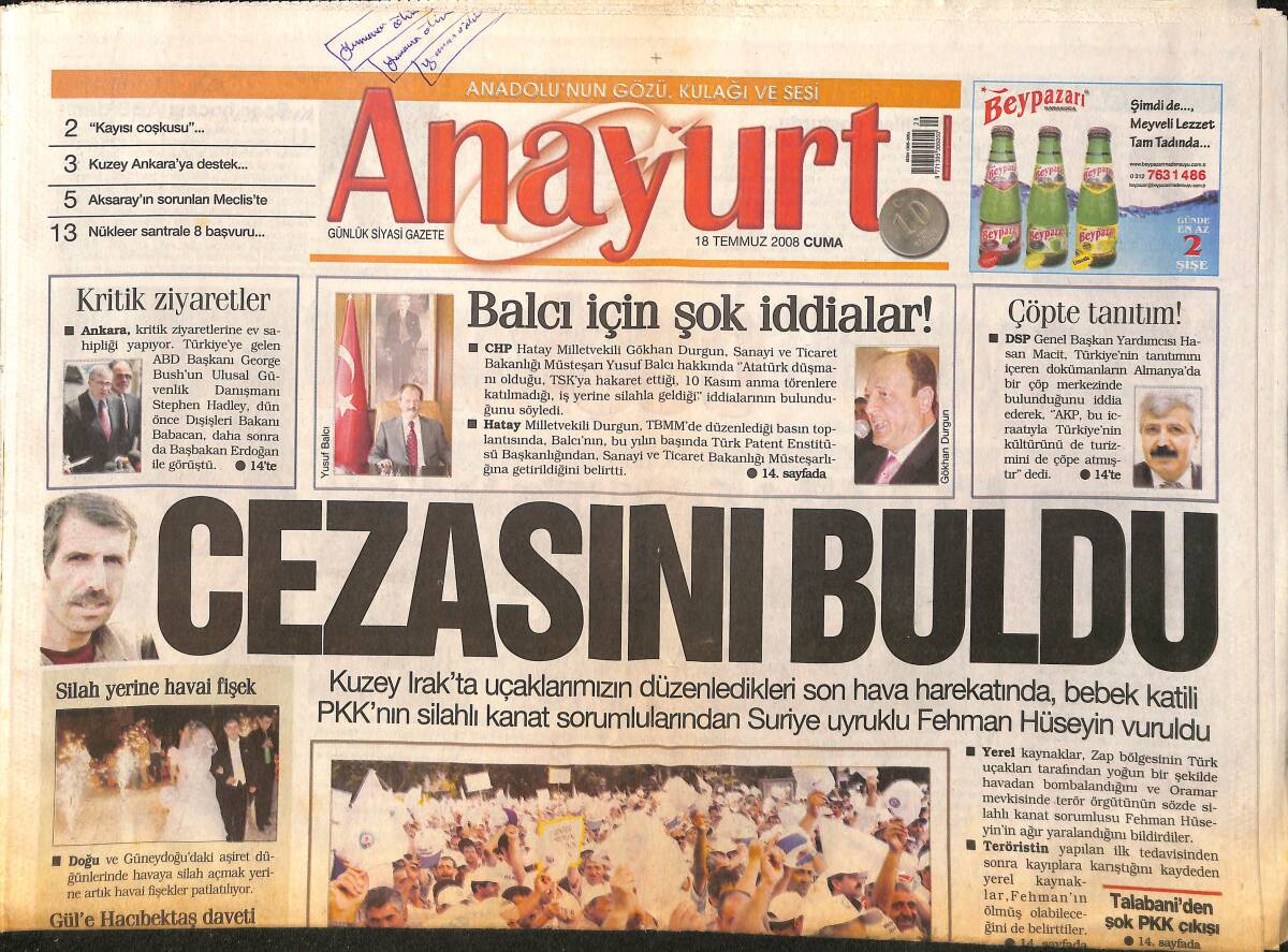 Anayurt Gazetesi 18 Temmuz 2008 - Sabri Sarıoğlu ''Hayalim Avrupa'' - Balcı İçin Şok İddialar ! GZ157845 - 1
