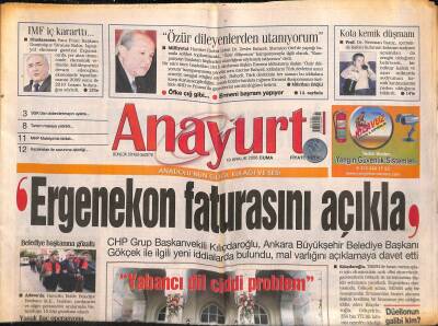 Anayurt Gazetesi 19 Aralık 2008 - PKKya Çifte Darbe - Devlet Bahçeli Özür Dileyenlerden Utanıyorum GZ116775 - 1