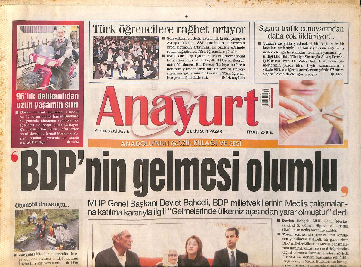 Anayurt Gazetesi 2 Ekim 2011 - Şarkıcı Gülben Ergen Çıkardığı Şarkıyla 1 Numaraya Yükseldi - Bekir Bozdağ 