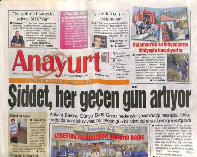 Anayurt Gazetesi 2 Eylül 2013 - Şiddet Her Geçen Gün Artıyor GZ104633 - 1