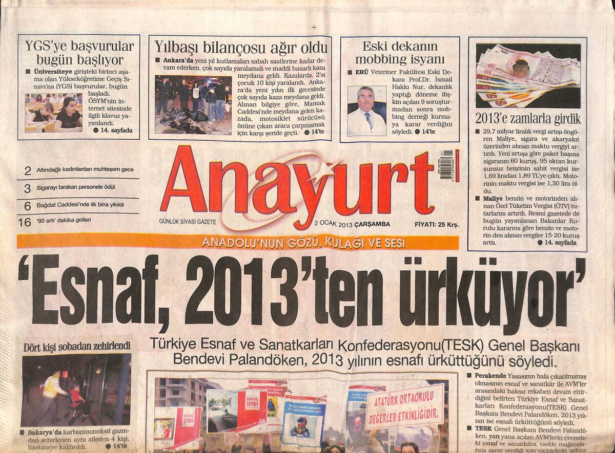 Anayurt Gazetesi 2 Ocak 2013 - 'Esnaf, 2013'ten Ürküyor' - Hülya Avşar Mor Çatı İçin Kıyafetlerini Satıyor! GZ136424 - 1