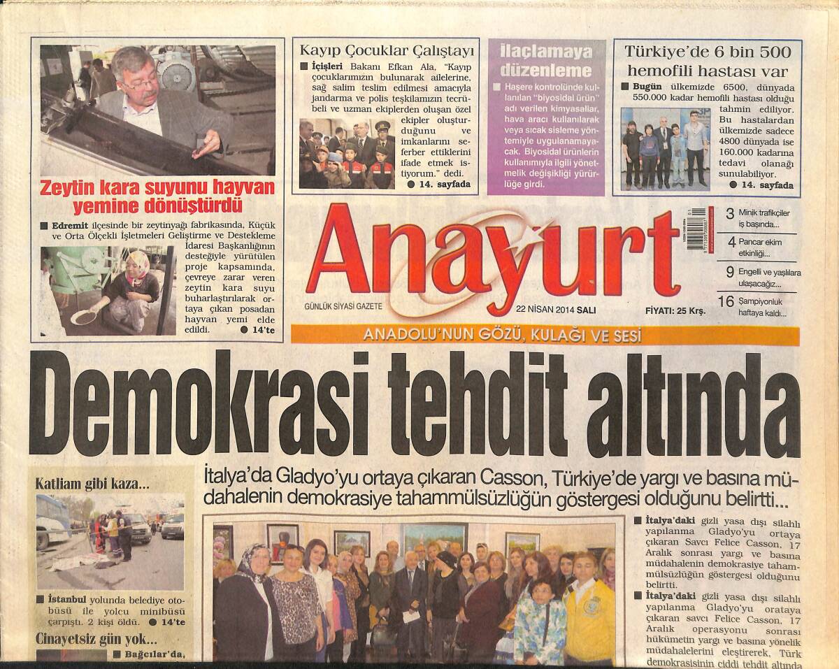 Anayurt Gazetesi 22 Nisan 2014 - Demokrasi Tehdit Altında - Ebru Polat Evleniyor - Ivana Sert'e Dava GZ136233 - 1