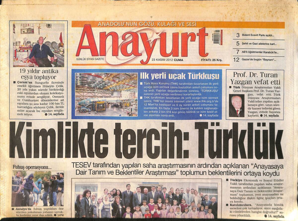Anayurt Gazetesi 23 Kasım 2012 - Özgü Namal Tiyatroda Soyundu - Prof. DR. Turan Yazgan Vefat Etti GZ159031 - 1