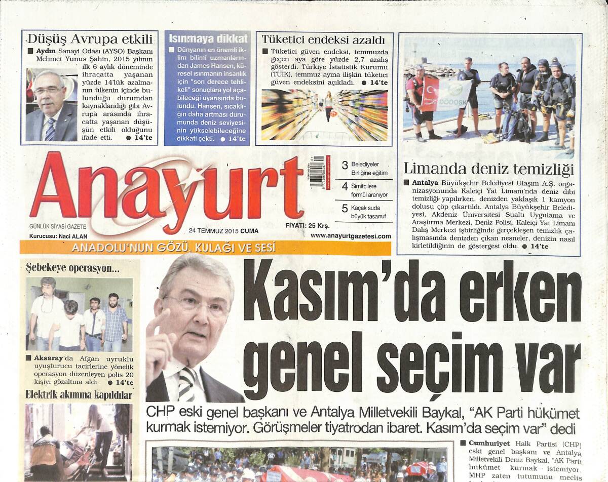 Anayurt Gazetesi 24 Temmuz 2015 - Antalya Milletvekili Deniz Baykan 