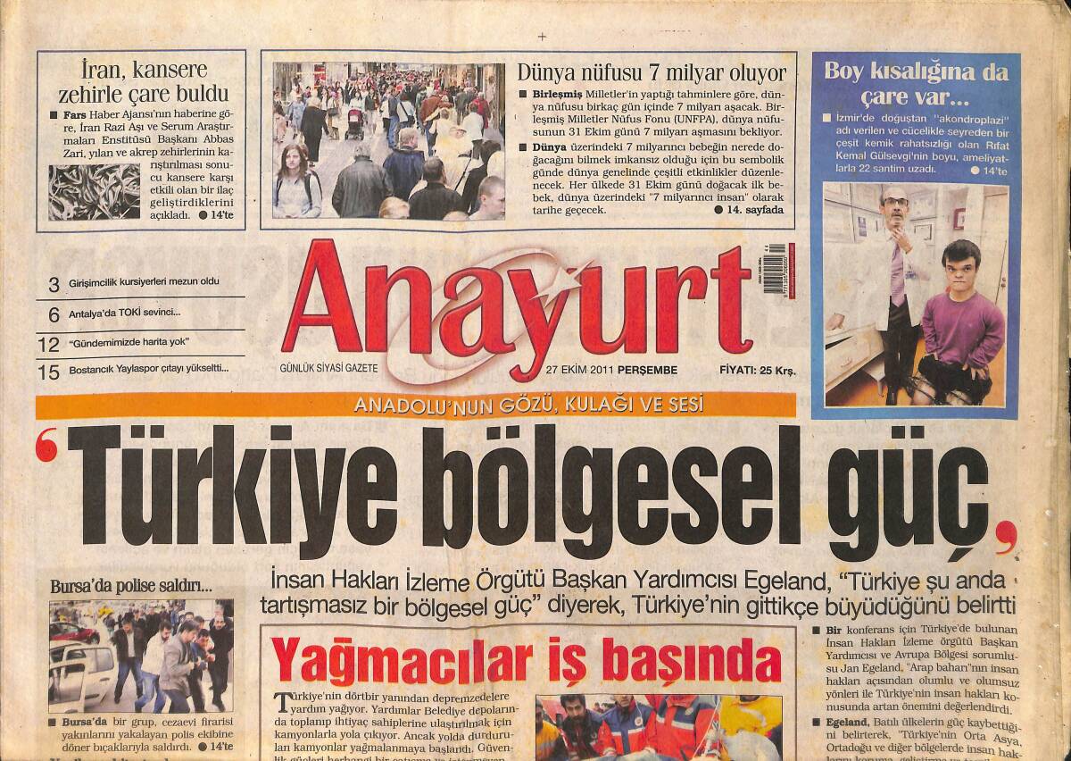 Anayurt Gazetesi 27 Ekim 2011 - Müge Anlı, Van Depremiyle Alakalı Sözlerinden Kaynaklı Hedef Halinde-Van'da Meydana Gelen Depremde 67 Saat Sonra Müjde GZ159053 - 1