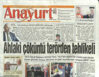 Anayurt Gazetesi 27 Mayıs 2013 - Ahlaki Çöküntü Terörden Tehlikeli GZ107292 - 1