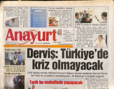 Anayurt Gazetesi 27 Mayıs 2015 - Derviş Türkiyede Kriz Olmayacak GZ116619 - 1