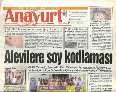 Anayurt Gazetesi 28 Kasım 2013 - Alevilere Soy Kodlaması GZ107286 - 1