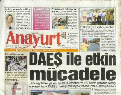 Anayurt Gazetesi 28 Temmuz 2015 - DAEŞ İle Etkin Mücadele-Fenerbahçe Avantaj Peşinde GZ105490 - 1