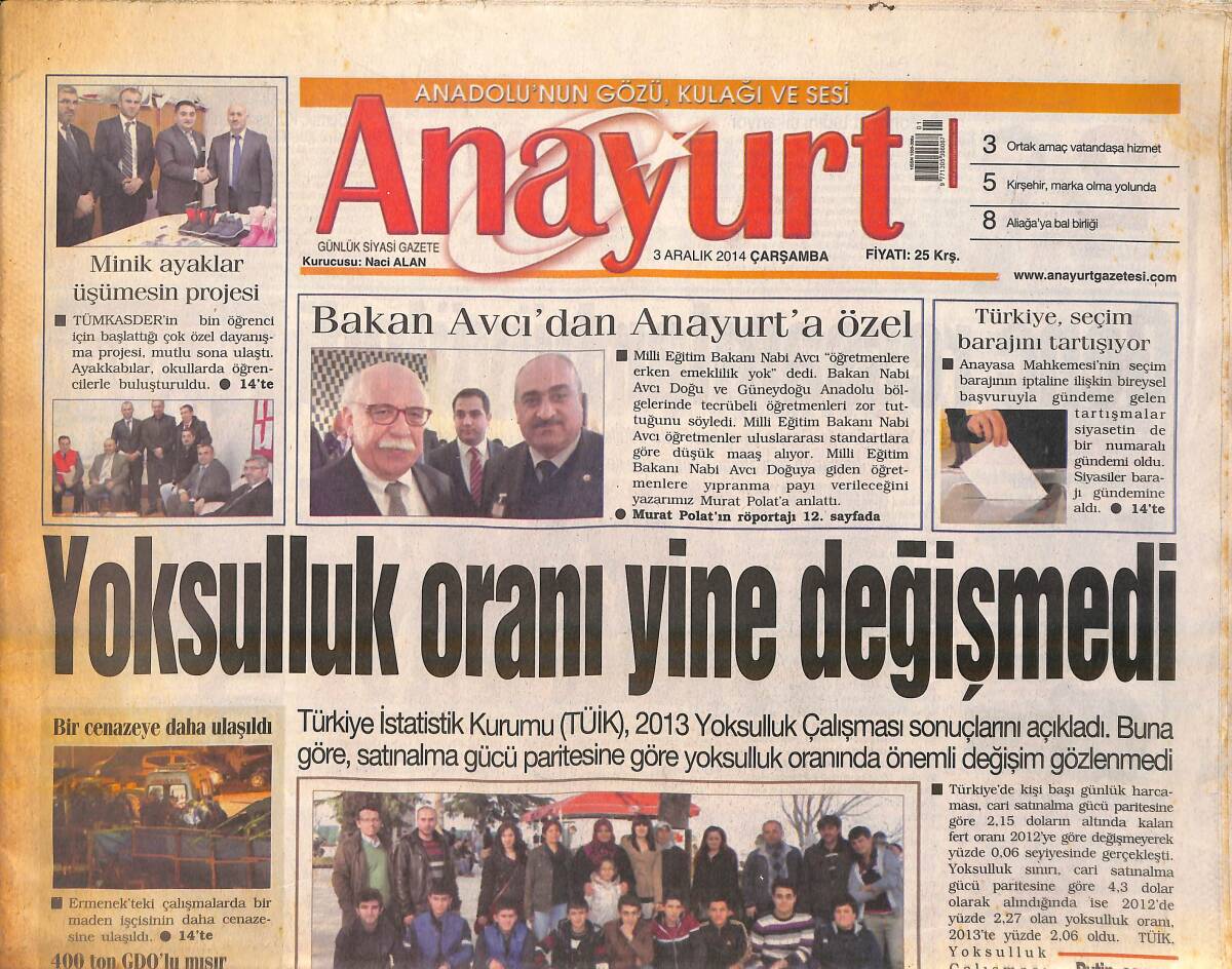 Anayurt Gazetesi 3 Aralık 2014 - Şebnem Bozoklu'dan İlginç İtiraflar - Mısır , Sınır Kapısını Kapattı GZ159750 - 1