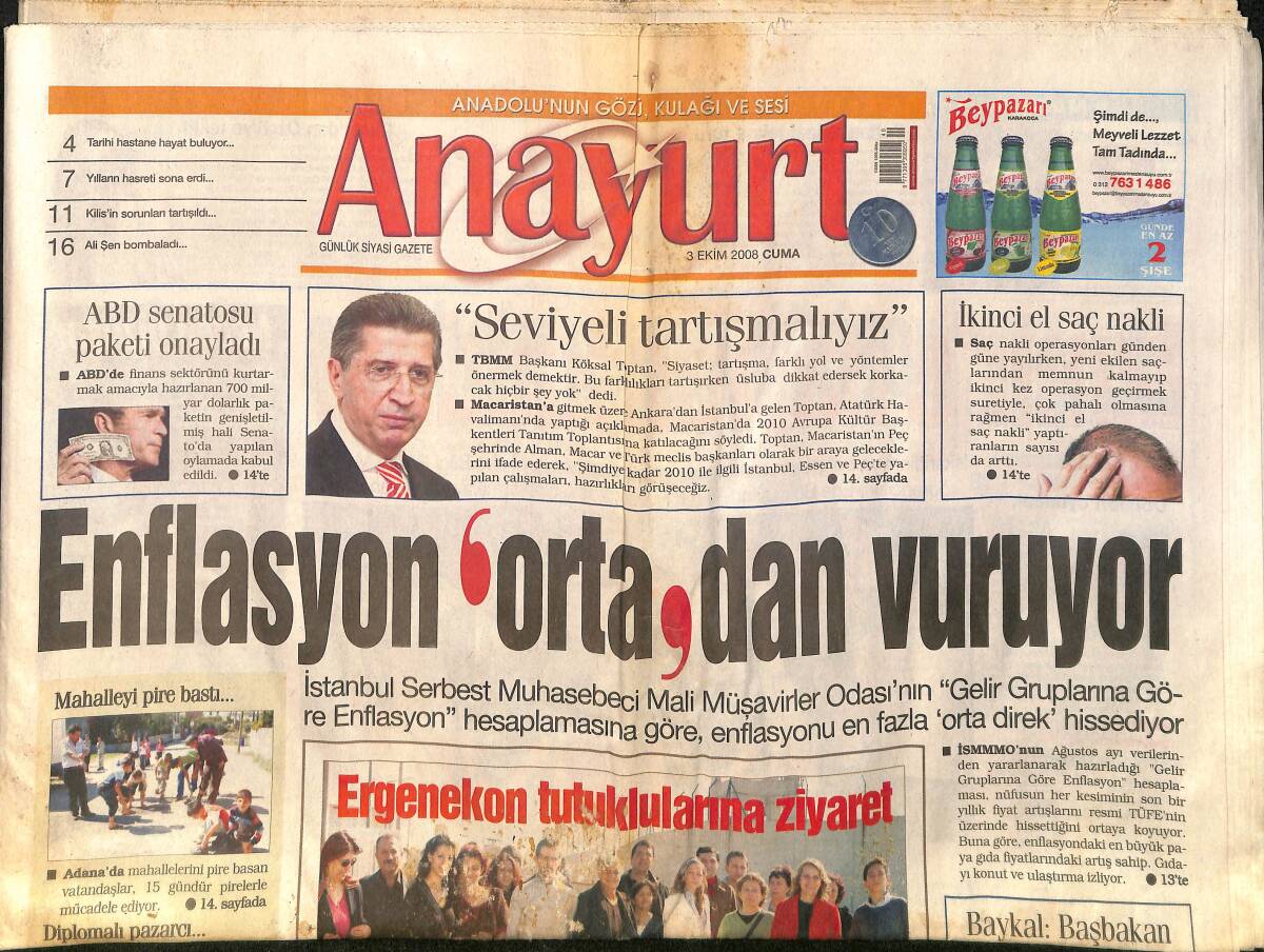 Anayurt Gazetesi 3 Ekim 2008 - Irak'ta Kan Durmuyor - Avrupa Marmara'yı Kirletiyor GZ157839 - 1