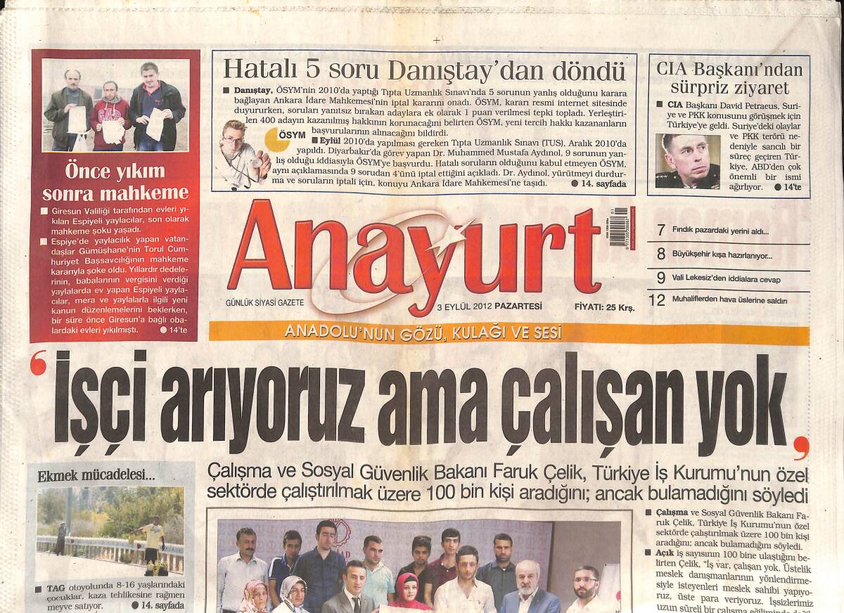 Anayurt Gazetesi 3 Eylül 2012 - CİA Başkanı'nda Sürpriz Ziyaret - Tanyeli Eski Eşinin Nikah Şahidi Oldu GZ136362 - 1