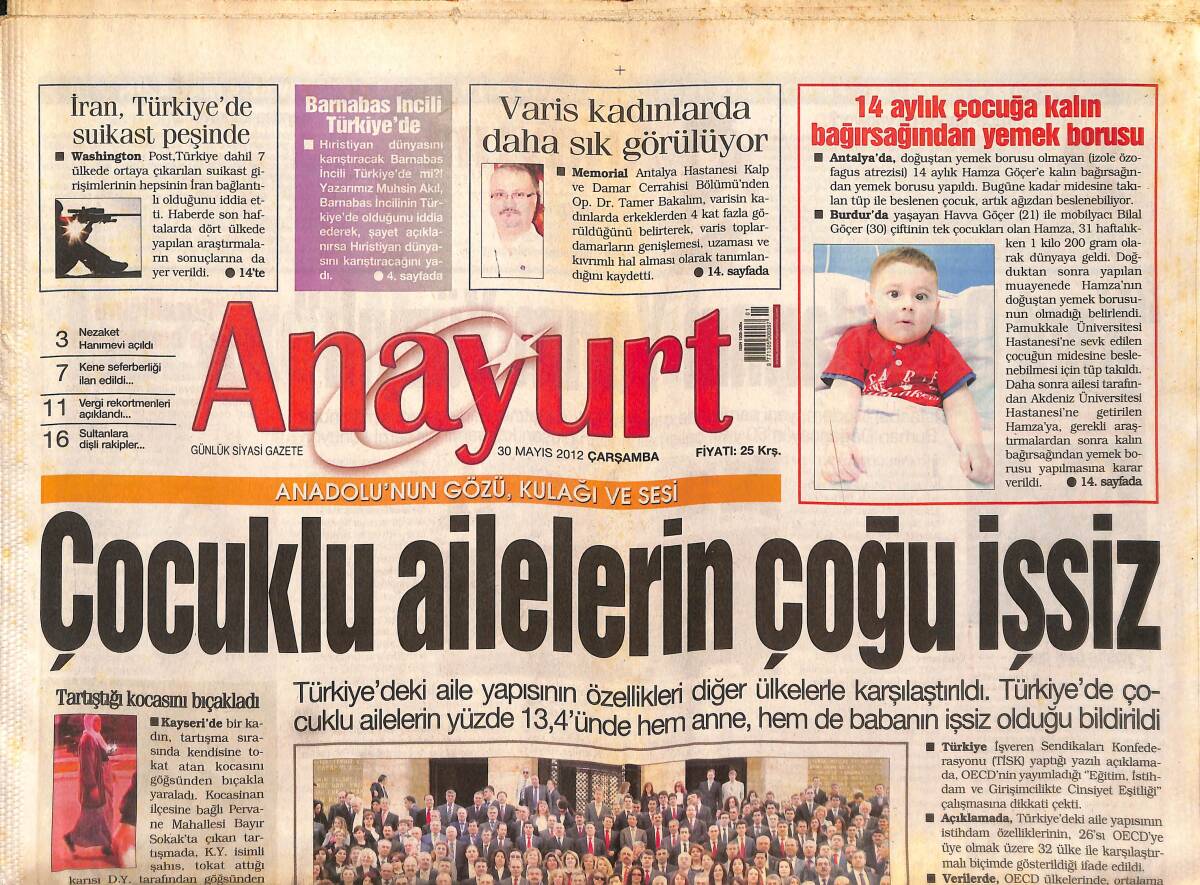 Anayurt Gazetesi 30 Mayıs 2012 - Hülya Avşar'ın Başı Dertte - Çocuklu Ailelerin Çoğu İşsiz - Beşiktaş'tan Transfer Atağı GZ136418 - 1
