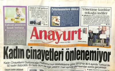 Anayurt Gazetesi 4 Aralık 2012 - Kadın Cinayetleri Önlenemiyor, Çiçek Önemli Mesafeler Aldık GZ107285 - 1