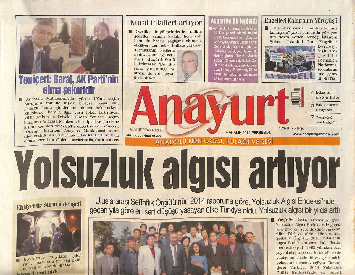 Anayurt Gazetesi 4 Aralık 2014 - Özcan Yeniçeri: Baraj, AK Parti'nin Elma Şekeridir - Beren Saat'in Yeni İşi! GZ136891 - 1