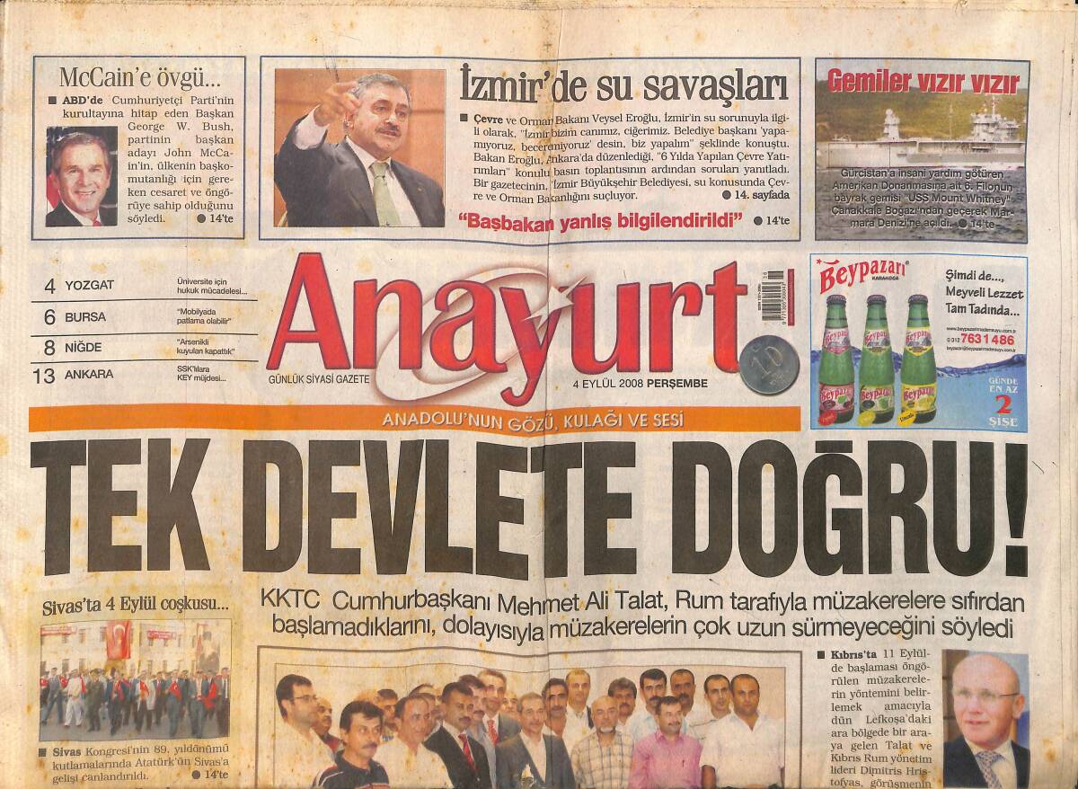 Anayurt Gazetesi 4 Eylül 2008 - İzmir'de Su Savaşları - Ergenekon'da Sürpriz GZ157840 - 1