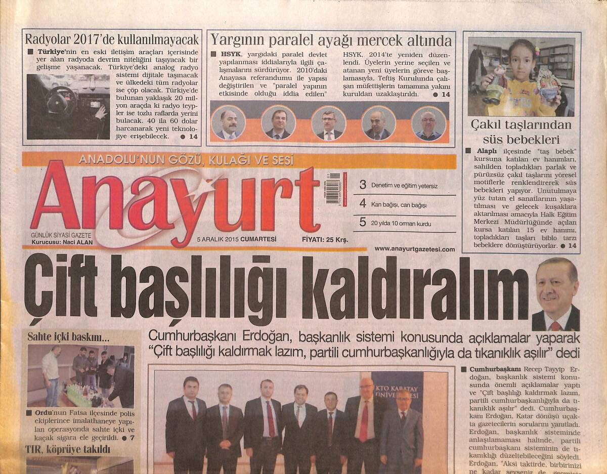 Anayurt Gazetesi 5 Aralık 2015 - Galatasaray'dan Sabri Sarıoğlu Açıklaması - Recep Tayyip Erdoğan: 'Çift Başlığı Kaldıralım' GZ136417 - 1