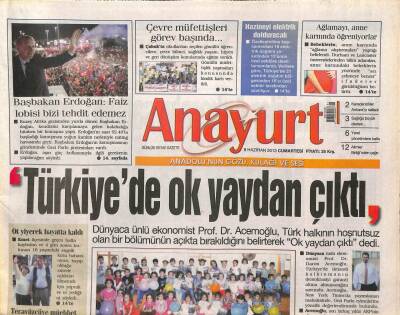 Anayurt Gazetesi 8 Haziran 2013 - Başbakan Erdoğan Faiz Lobisi Bizi Tehdit Edemez GZ105442 - 1