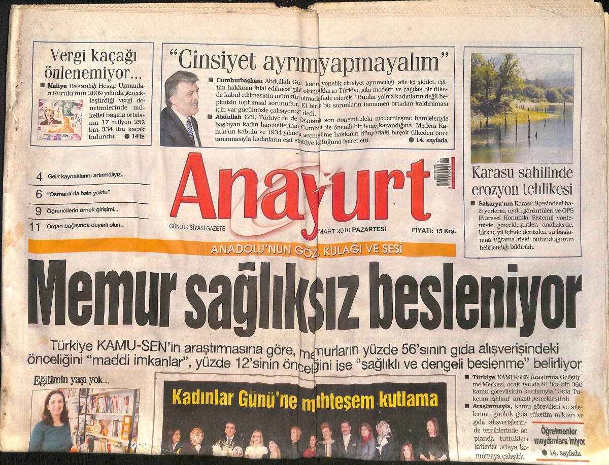 Anayurt Gazetesi 8 Mart 2010 - Adana'da Sahte Sigara Fabrikası - Sakarya Karasu Sahilinde Erozyon Tehlikesi GZ159058 - 1
