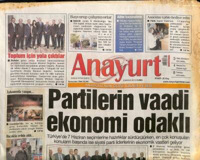 Anayurt Gazetesi 8 Mayıs 2015 - Hamzaoğlunun Kozu Burak Yılmaz - Partilerin Vaadi Ekonomi Odaklı GZ125784 - 1
