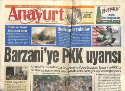 Anayurt Gazetesi 8 Temmuz 2007 - Barzaniye Pkk Uyarısı GZ104628 - 1