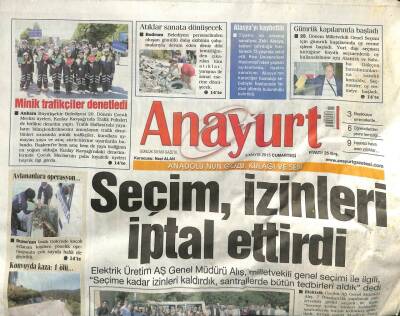 Anayurt Gazetesi 9 Mayıs 2015 - Rahşan Ecevit GATAda - Seçim İzinleri İptal Ettirdi GZ100744 - 2
