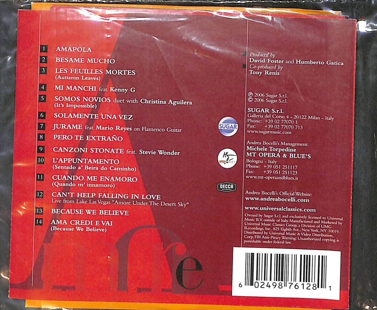 Andrea Bocelli ‎– Amore CD (İkinci El) CD5825 - 2
