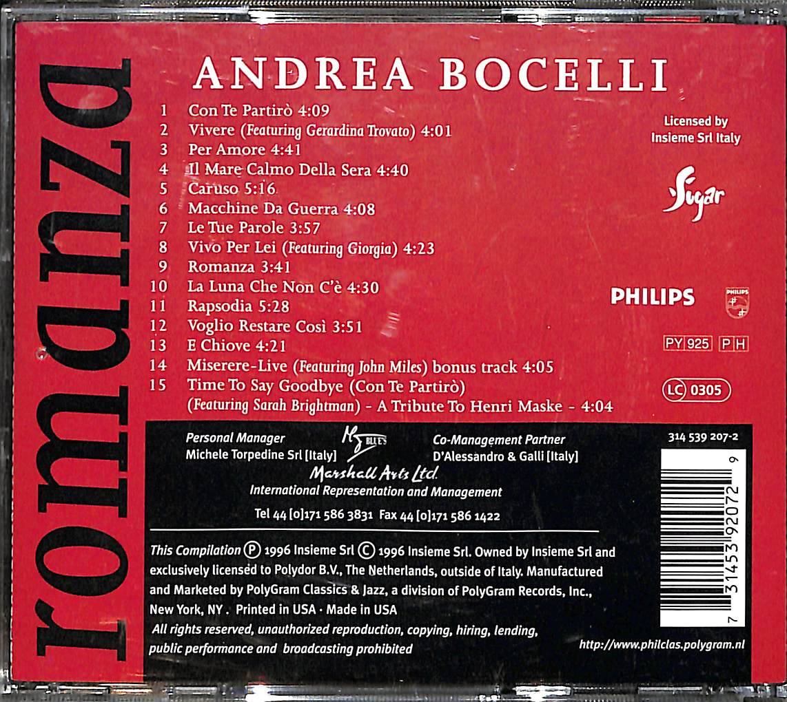 Andrea Bocelli - Romanza CD (İkinci El) CD4047 - 2