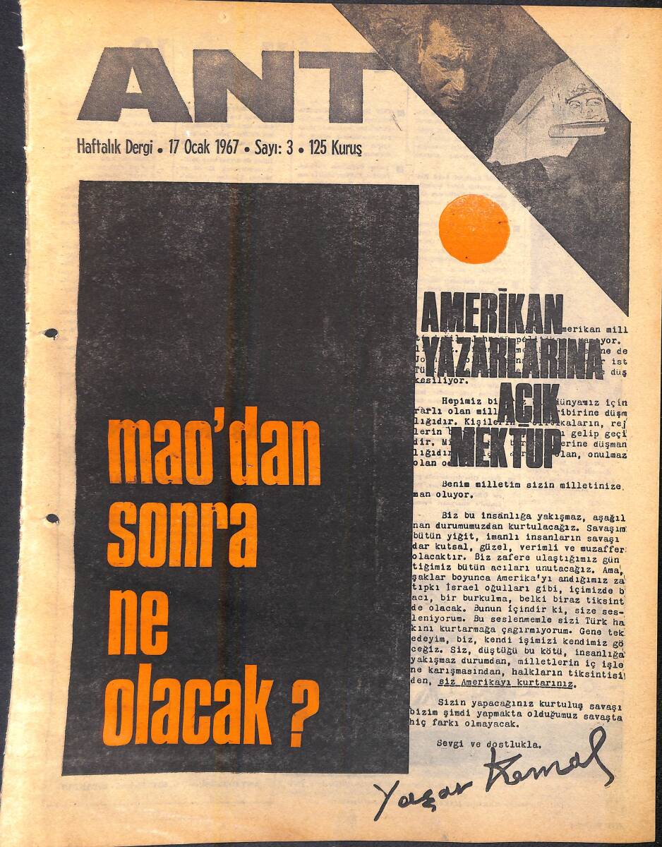 Ant Haftalık Dergi 17 Ocak 1967 Sayı: 3 - Amerikan Yazarlarına Açık Mektup - MAO'dan Sonra Ne Olacak NDR94328 - 1