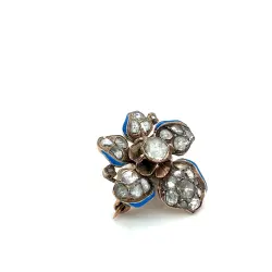 Antika 14 Ayar Altın Mine Detaylı Elmas Taşlı Çiçek Broş – 27 Elmas – 7.65 Gr #23.32 - 3