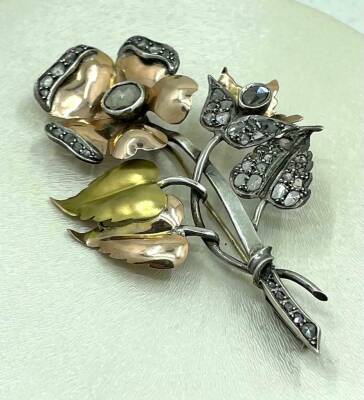 Antika 14 Ayar Elmas Taşlı Broş ELM150 #10.10 - 2