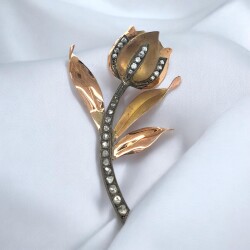 Antika 14 Ayar Elmas Taşlı Broş ELM169 #6.78 - 3