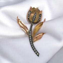 Antika 14 Ayar Elmas Taşlı Broş ELM169 #6.78 - 2