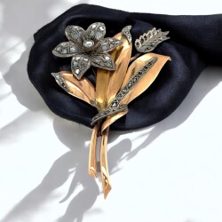 Antika 14 Ayar Elmas Taşlı Broş ELM371 #20.62 - Gökçekoleksiyon