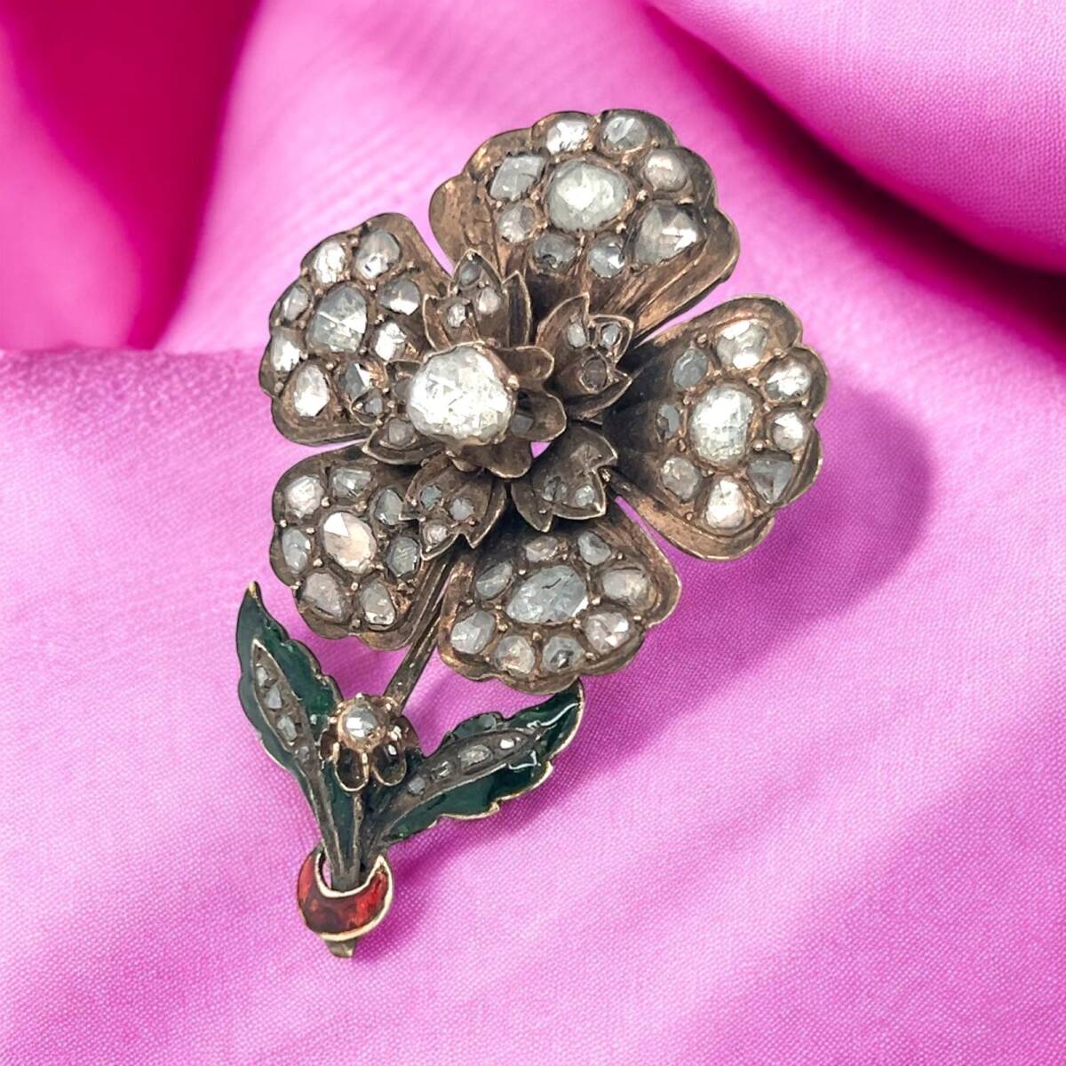 Antika 14 Ayar Elmas Taşlı Mineli Broş ELM240 #34.5 - 4