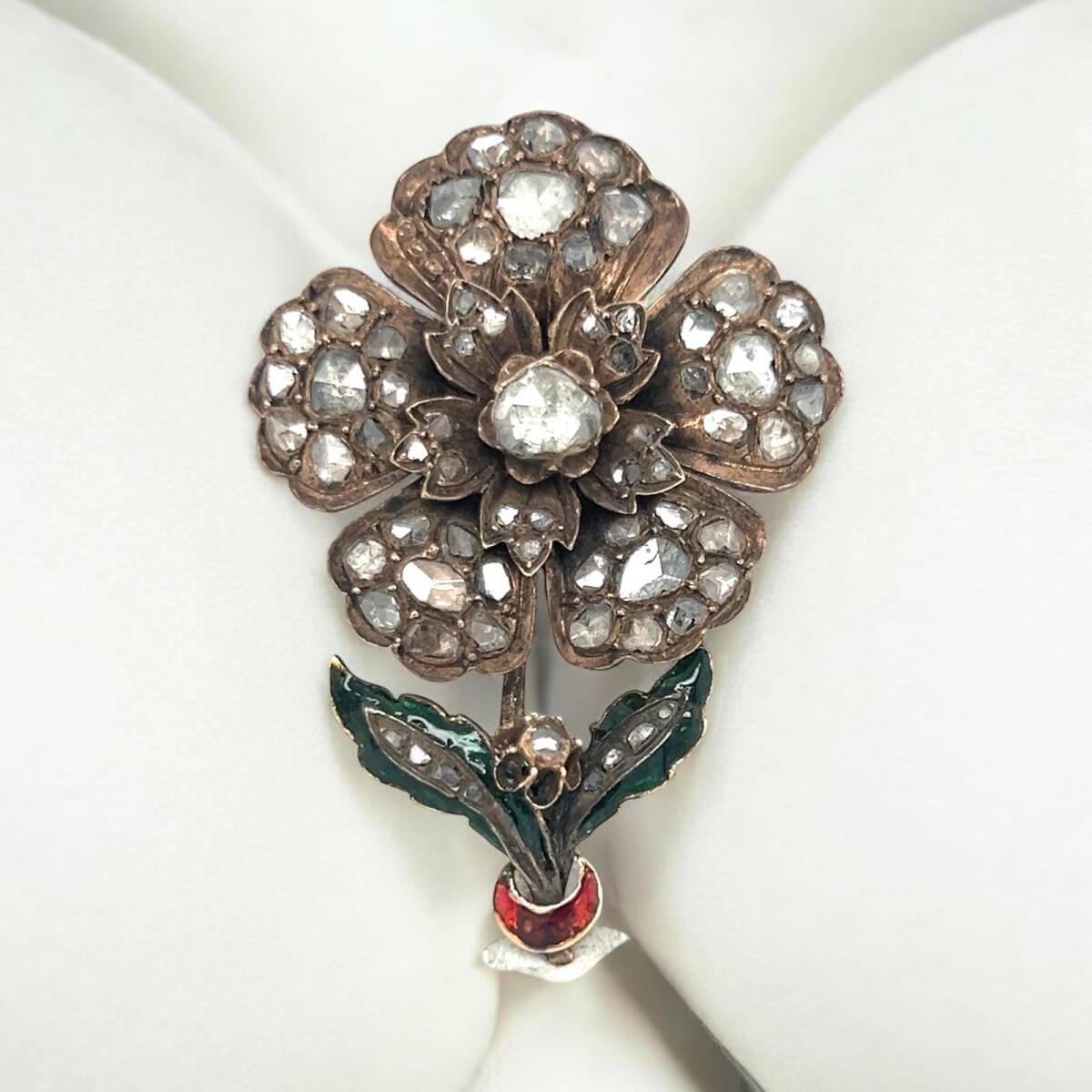 Antika 14 Ayar Elmas Taşlı Mineli Broş ELM240 #34.5 - 3