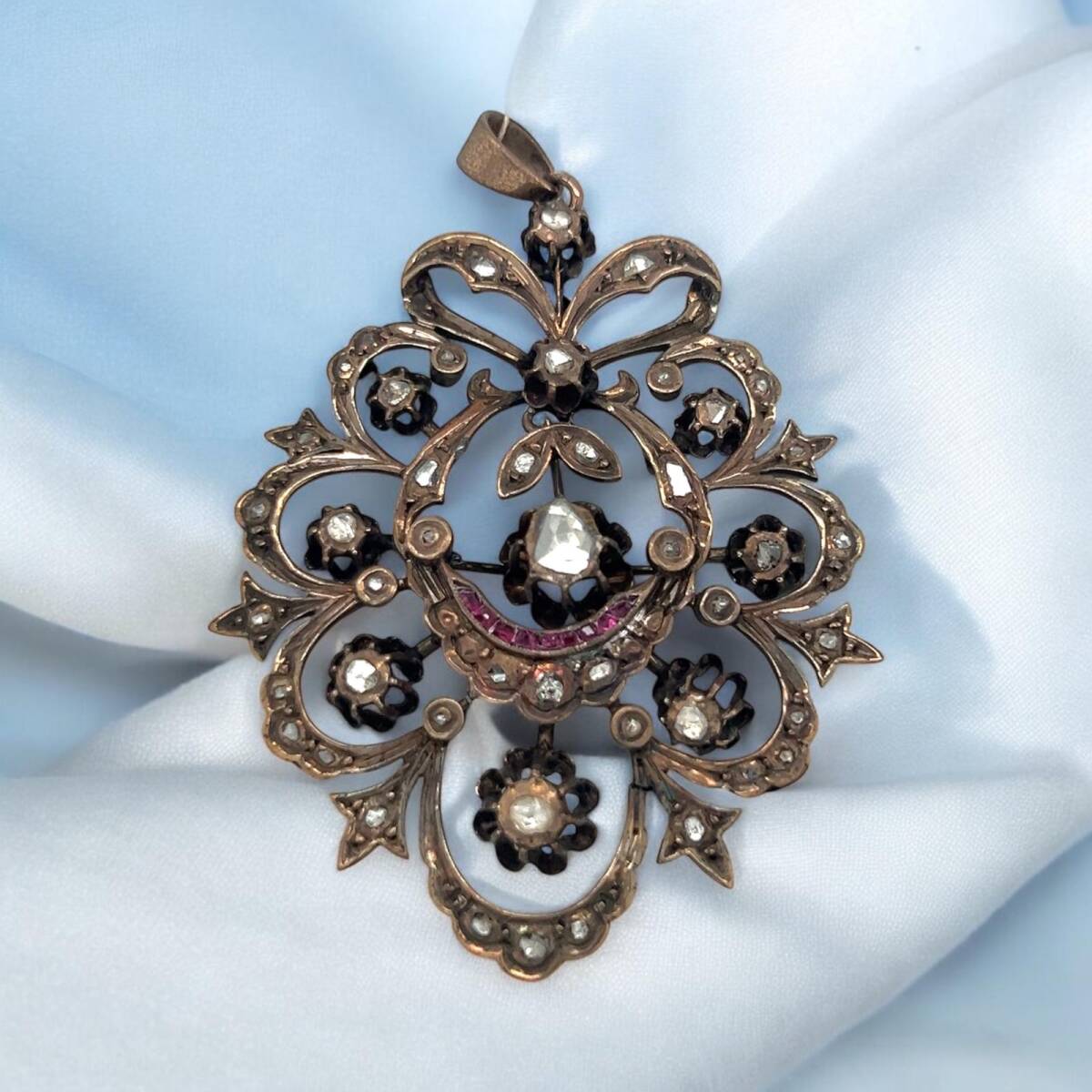 Antika 14 Ayar Elmas ve Yakut Taşlı Kolye Ucu ELM351 #10 - 1