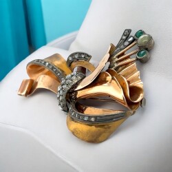 Antika 14 Ayar Elmas ve Zümrüt Taşlı Broş ELM082 - 3