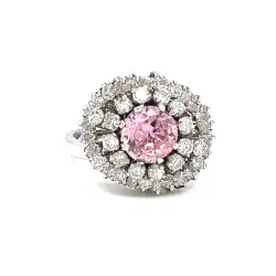 Antika 18 Ayar Altın Pembe Taşlı Elmas Dizili Halo Yüzük – 41 Taş – 7.83 Gr ELM0000182 #19.82 - 1