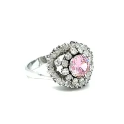 Antika 18 Ayar Altın Pembe Taşlı Elmas Dizili Halo Yüzük – 41 Taş – 7.83 Gr ELM0000182 #19.82 - 3