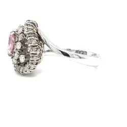 Antika 18 Ayar Altın Pembe Taşlı Elmas Dizili Halo Yüzük – 41 Taş – 7.83 Gr ELM0000182 #19.82 - 5