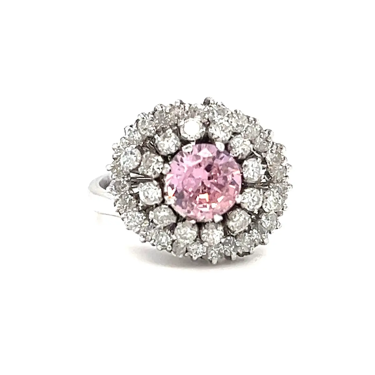 Antika 18 Ayar Altın Pembe Taşlı Elmas Dizili Halo Yüzük – 41 Taş – 7.83 Gr ELM0000182 #19.82 - 6