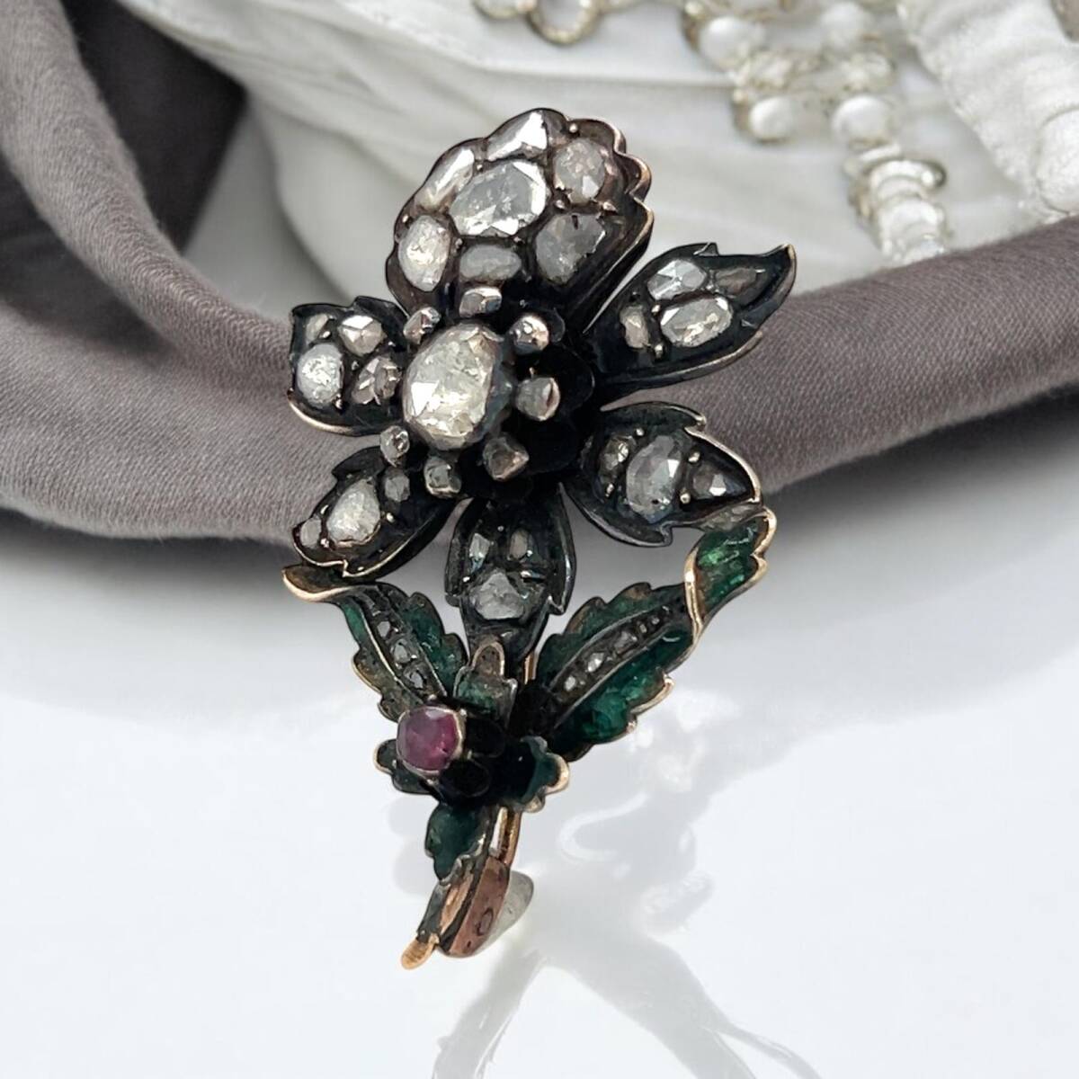 Antika 18 Ayar Elmas Taşlı Mineli Broş ELM170 #35 - 5